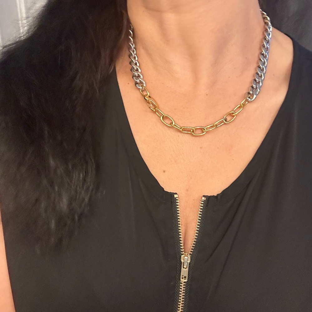 Mixed Stainless Steel Chain Link Necklace - Gold & Silver - Picture 8 of 8